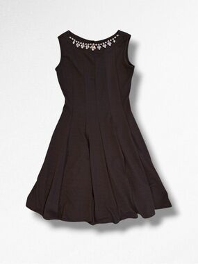 HAANI PM Petite Little Black Dress Jeweled Neckline Textured Knit